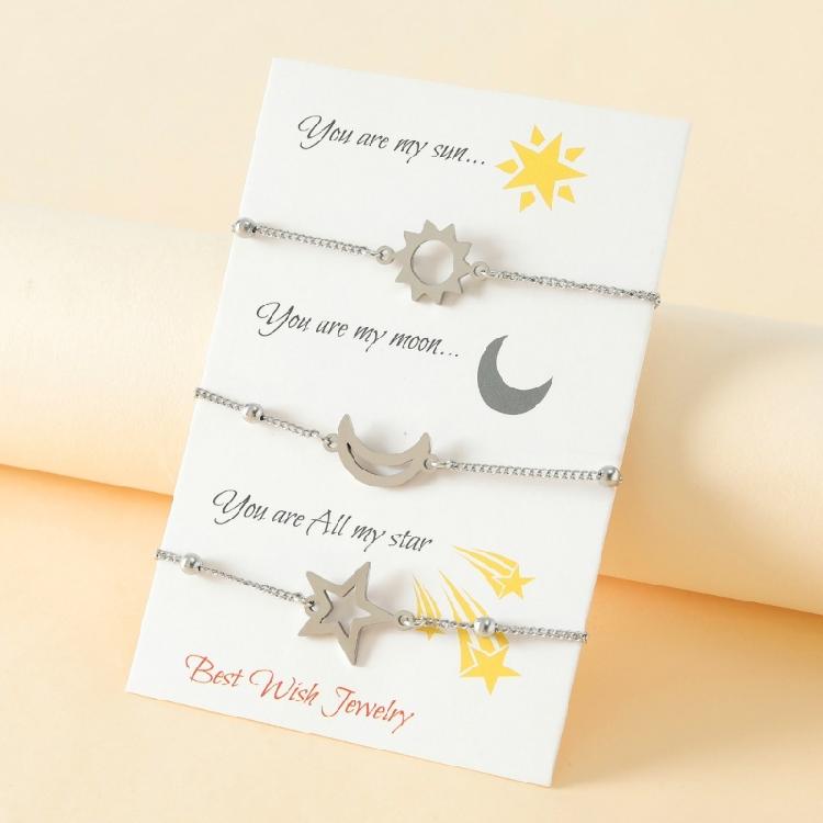 Stainless Steel for Sun Moon Star Bracelets Temperament Chain Couple Card Bracel