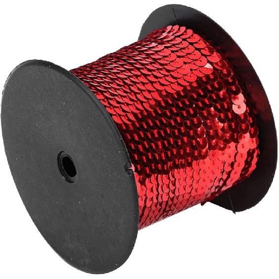 100 Yards Sequin String, 6mm Flat Sequin Trim Ribbon Roll for Crafts DIY Projects Embellishments Costume Accessories(Red)