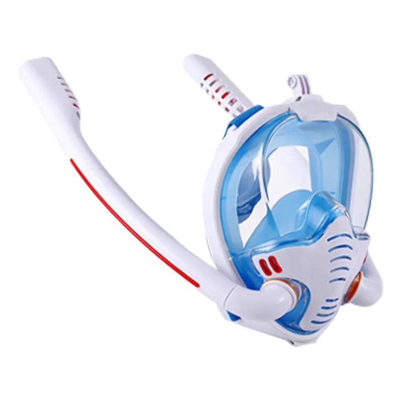 Doppelrohr-Schnorchelmaske Silikon Voll-Trocken Tauchmaske Erwachsene Schwimmmaske Taucherbrille Eigenständiges Unterwasseratemgerät
