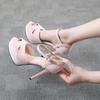 215-6 Black Stiletto High Heels: Women's Pink Peep-Toe Waterproof Platform Sandals (Sold Out)