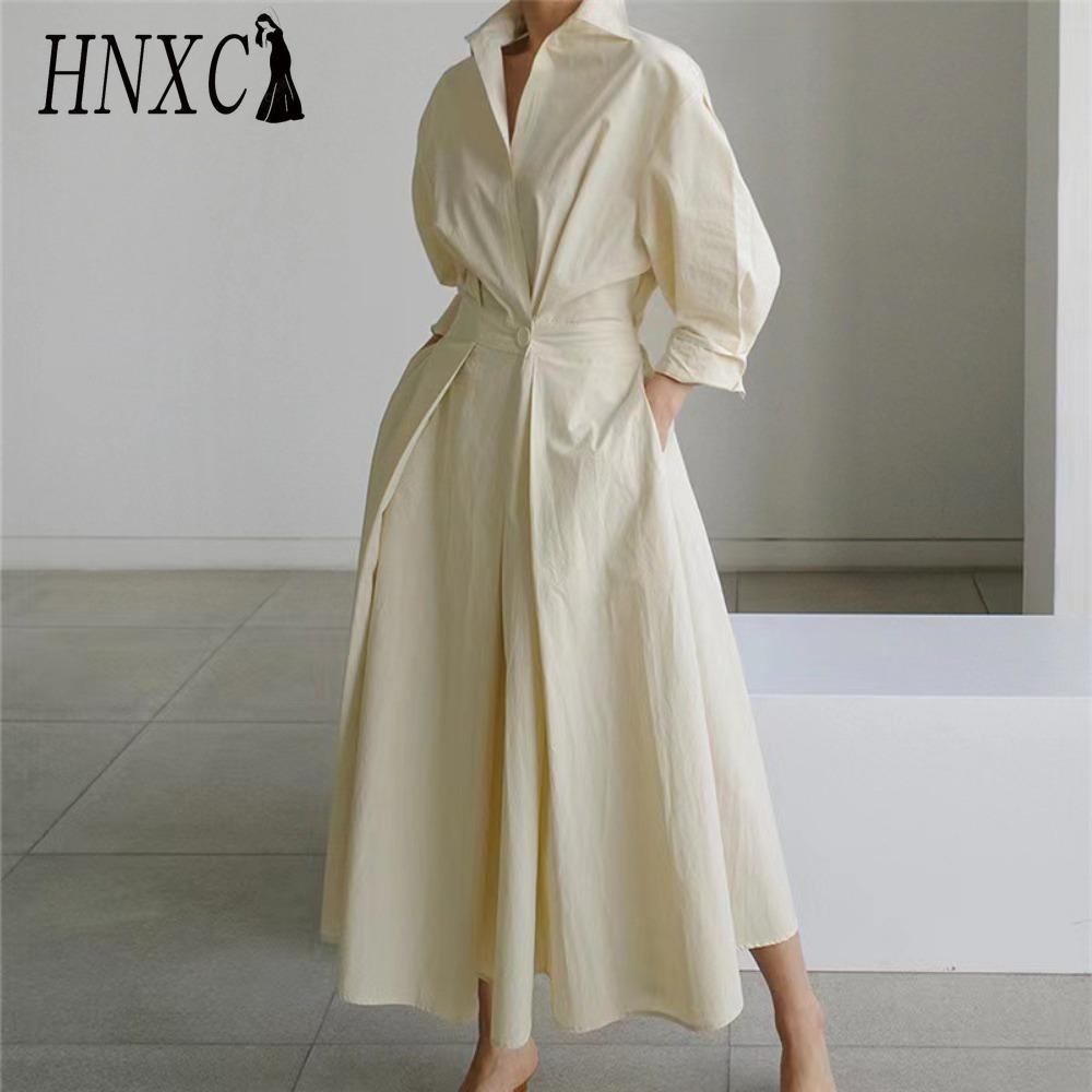 

HNXC Женские модные весенне-осенние платья с длинным рукавом и воротником поло в повседневном стиле XXXL