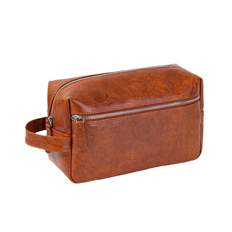 Pu Leather Makeup Bag Men's Large Capacity Multi-functional High Appearance Level Simple Retro Travel Portable Storage Toiletry Bag