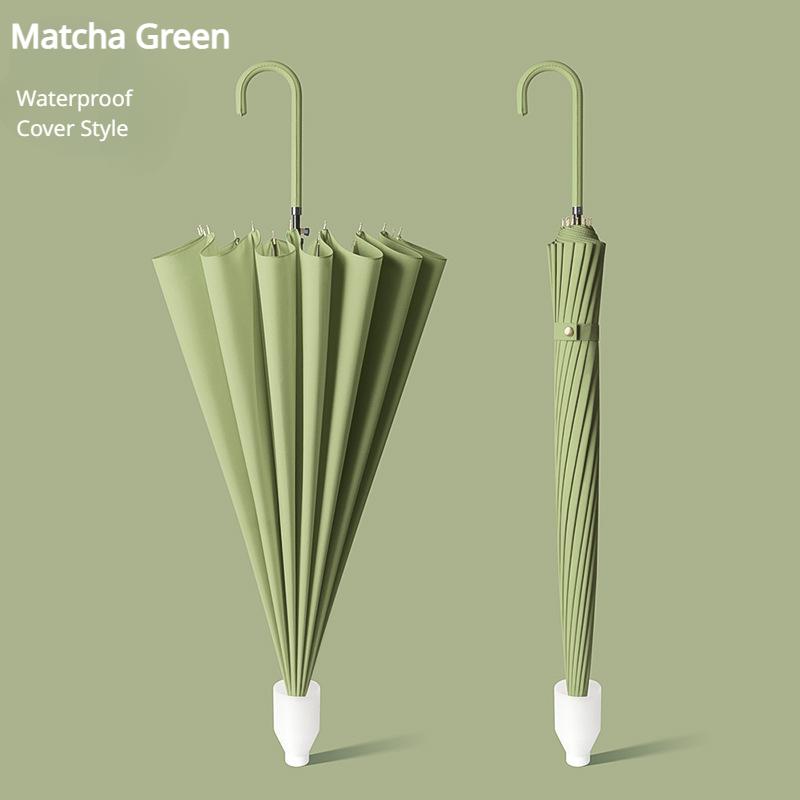 

Водонепроницаемые зонты с длинной ручкой Новый дизайн 16 спиц Ручной зонт Однотонный Креативные длинные прямые зонты с водонепроницаемым чехлом зелёный