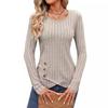 Women's Autumn and Winter Waist Cinched Round Neck Tight Long Sleeved Top