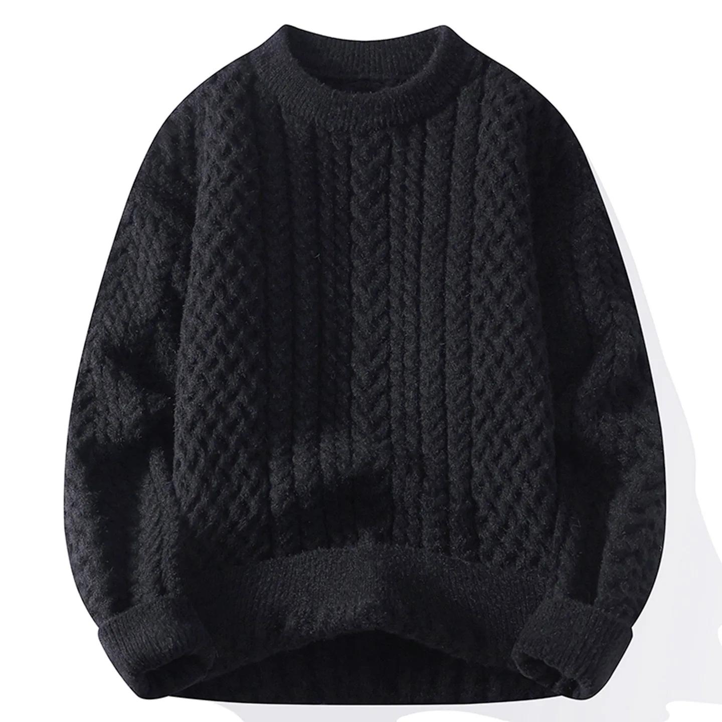

Мужской модный вязаный свитер, мужской повседневный пуловер с круглым вырезом, мужской вязаный однотонный свитер, зимняя мода, мужская вязаная верхняя одежда XXL чёрный