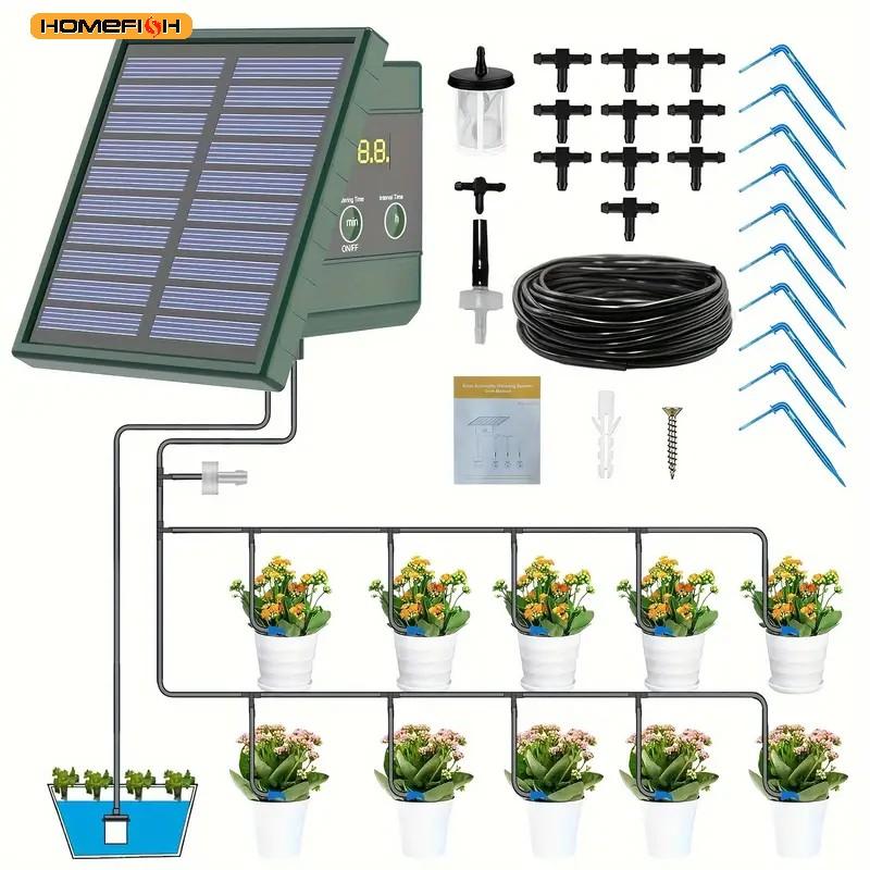 1 Stück DIY Solarbetriebenes Automatisches Tropfbewässerungssystem für Hochbeete Gewächshäuser Gemüsegärten Balkon Hängepflanzen
