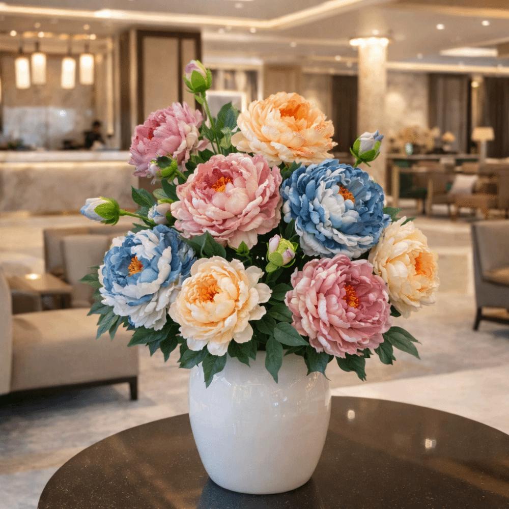 2 Heads Silk Peony Fake Flowers Silk Cloth Fake Flowers Bouquet  Table Centerpiece