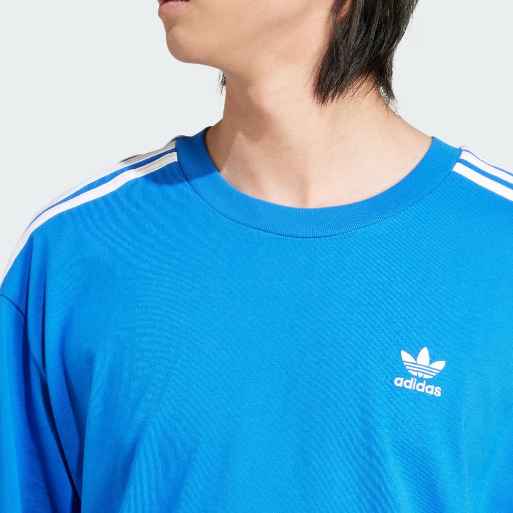 Adidas Originals Adicolor Minimalist Brand Logo Embroidered Striped Crew Neck Casual Short Sleeve T-Shirt Men Tops Blue IZ2481