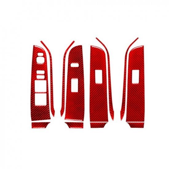 12Pcs For Toyota Camry Red Carbon Fiber Interior Door Control Kit Cover Trim