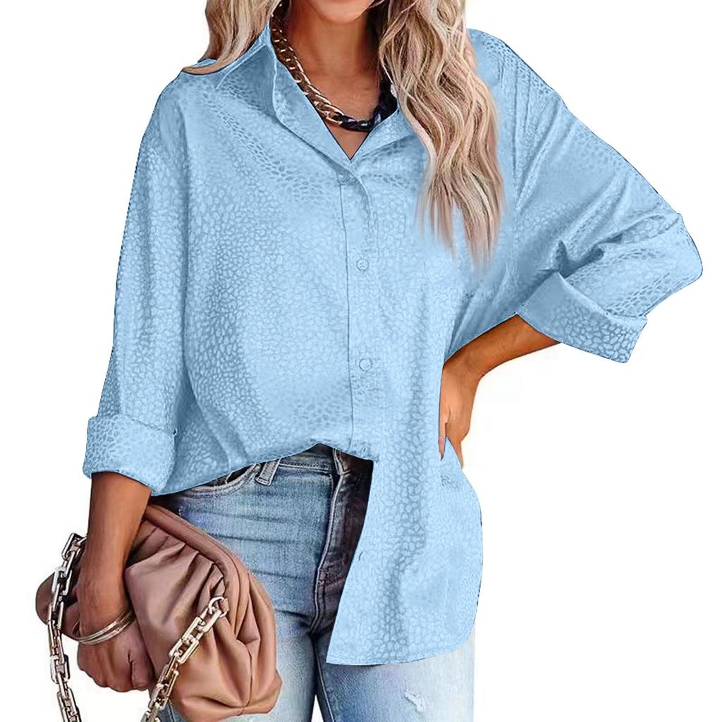 Dames Revers Knoop Luipaard Temperament Lange Mouw Shirt