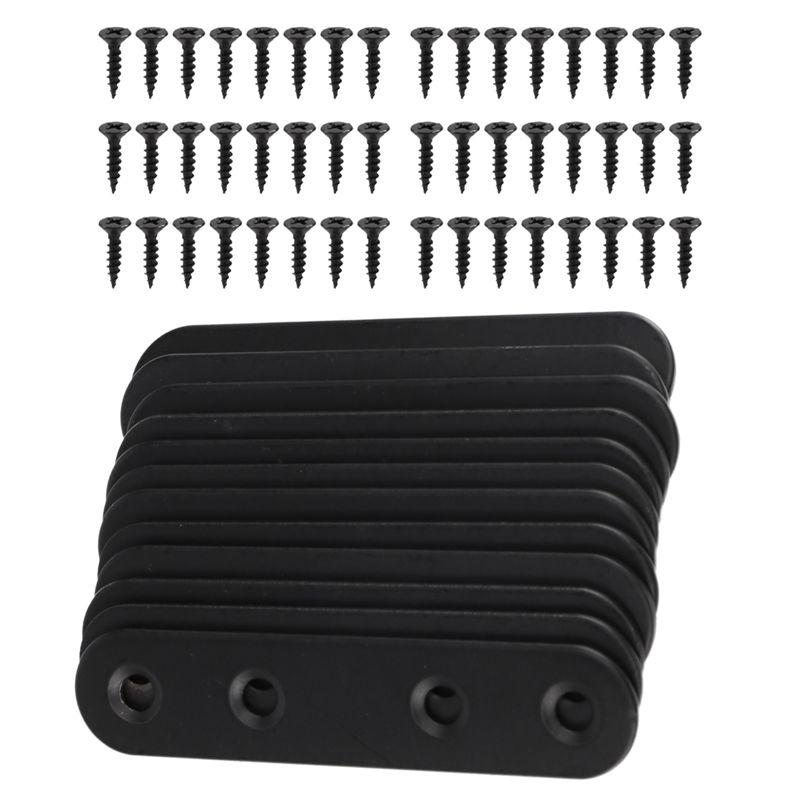 ABWR-12 PCS Straight Brackets Stainless Steel Brace Flat Metal Brackets Mending Repair Plate With Screws For Wood чёрный