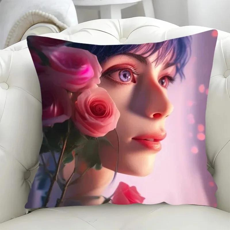 Luxury Home Decor Pillowcase Living Room Sofa Cushion Cover Rose Character Illustration Style Pattern Cushion Cover