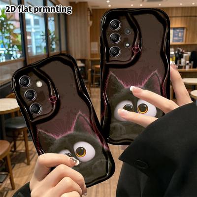 Phone Case: 2D Flat Samsung Galaxy A34 A35 S20 S22 S21 FE Plus Ultra Protective Case, Little Black Cat Toy Probe, Christmas and Halloween Gifts