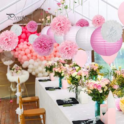 1 Set Lanterne di carta Decorazioni per feste Pompon in tessuto Palline di fiori Installazione semplice Decorazioni per matrimoni Boho