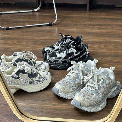 Damen-Dad-Schuhe im Hongkong-Stil mit Plattform-Mesh, Ins-Tide 2025, neue Retro-Schnür-Freizeitsportschuhe mit Höhenabsatz für Damen