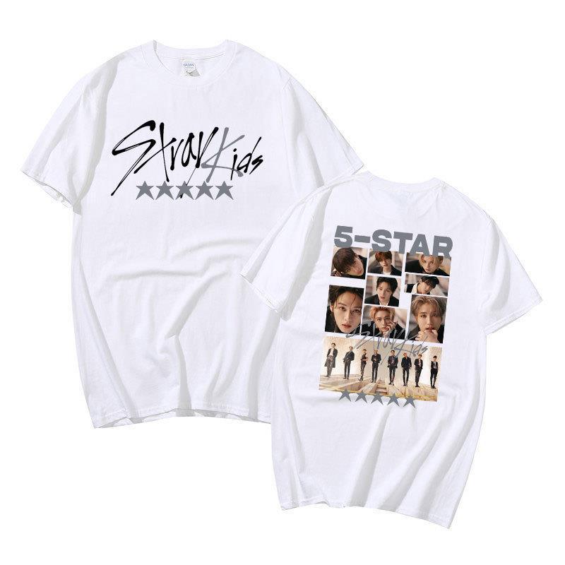 Stray Kids Singer Group Around Harajuku Print Fashion Men And Women T-Shirt Top Short Sleeve