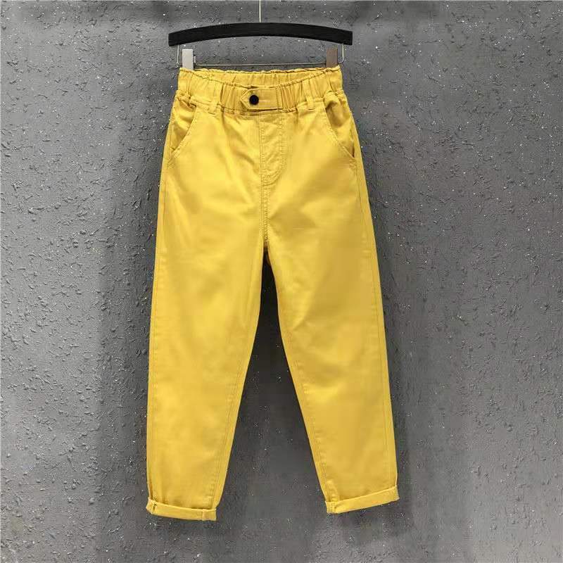 Fashion Women Harem Pants Casual Women's Nine Point Pants Spring Autumn Soild Loose Thin Elastic Waist Feet Pants Cotton Elastic Jeans