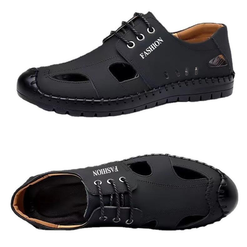 Men's 2025 Summer Soft Leather Non-Slip Closed-Toe Sandals for Beach & Driving