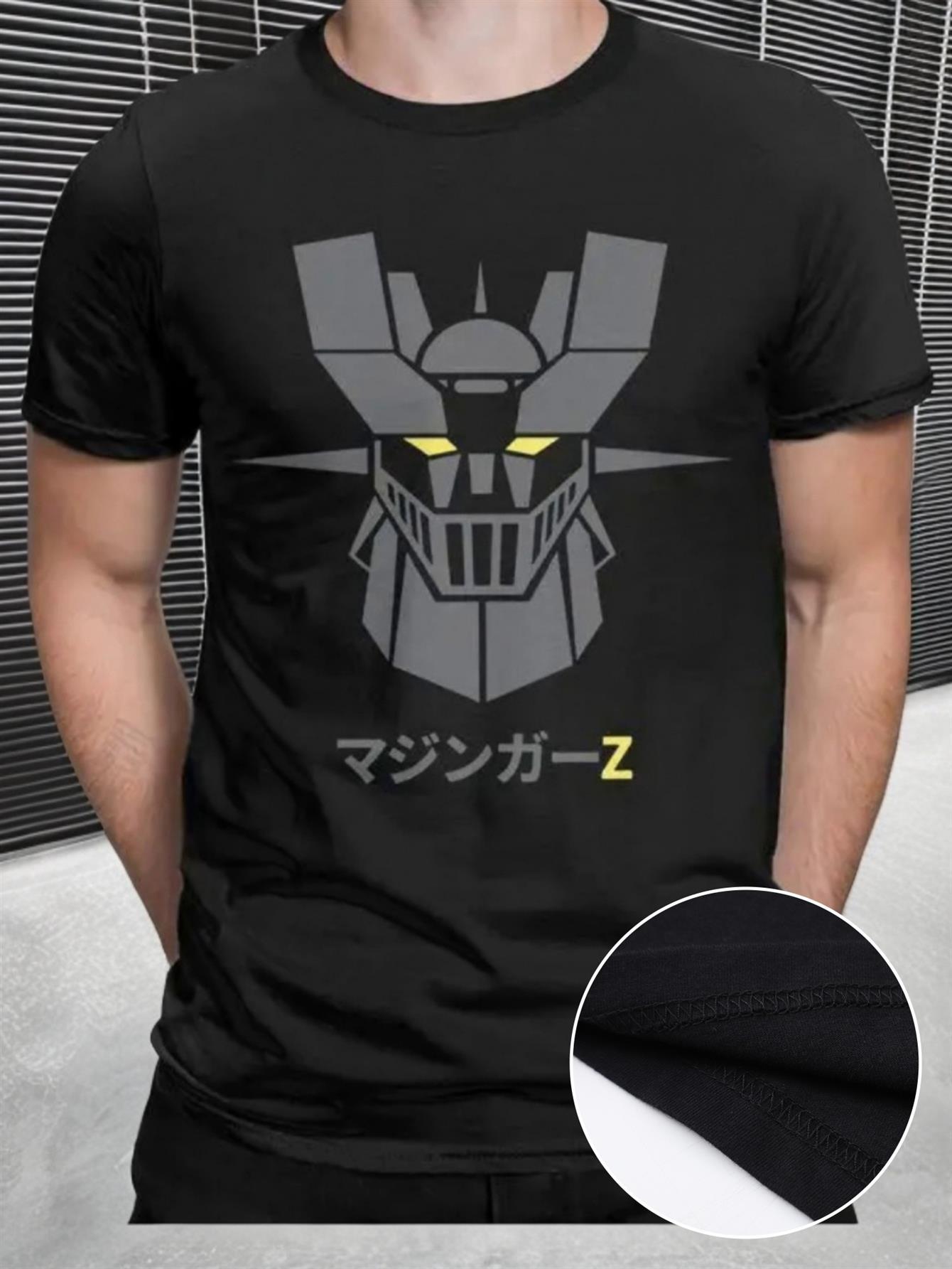 Men S Retro Mazinger Z Anime Graphic Tee - Black Shirt Featuring Dark Robot Artwork & Japanese Characters XS