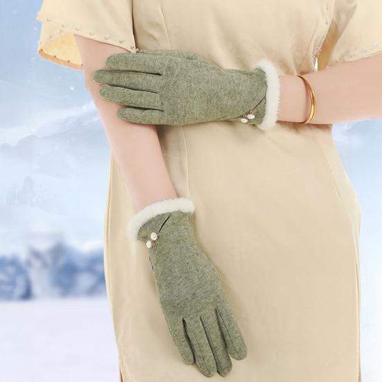 Winter Gloves for Women Touch Screen Windproof Warm Gloves Thermal Knitted Gloves with Fluffy Fur Trim for Cold Weather