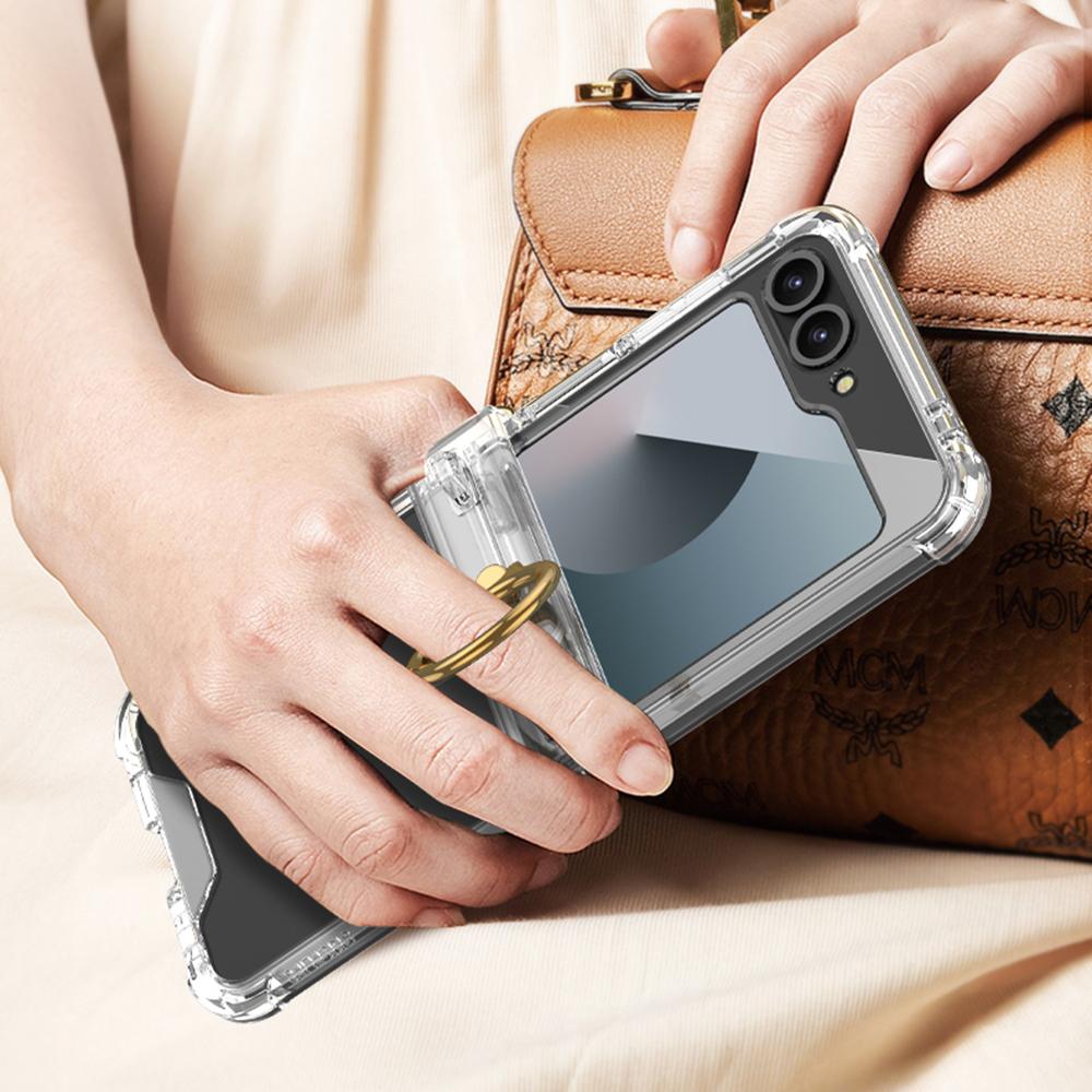 GKK For Samsung Galaxy Z Flip7 FE 5G/Z Flip6 5G Clear Case Airbag Hinge Protector Kickstand PC Phone Cover with Strap