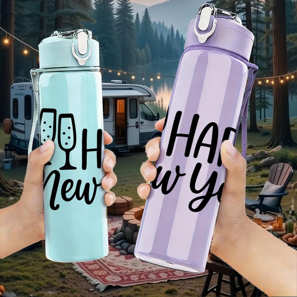1PC Happy New Year Wine Glass 750ml Color Plastic Sports Water Bottle Leakproof Flip Straw Lid Suitable for Sports Office Home Use