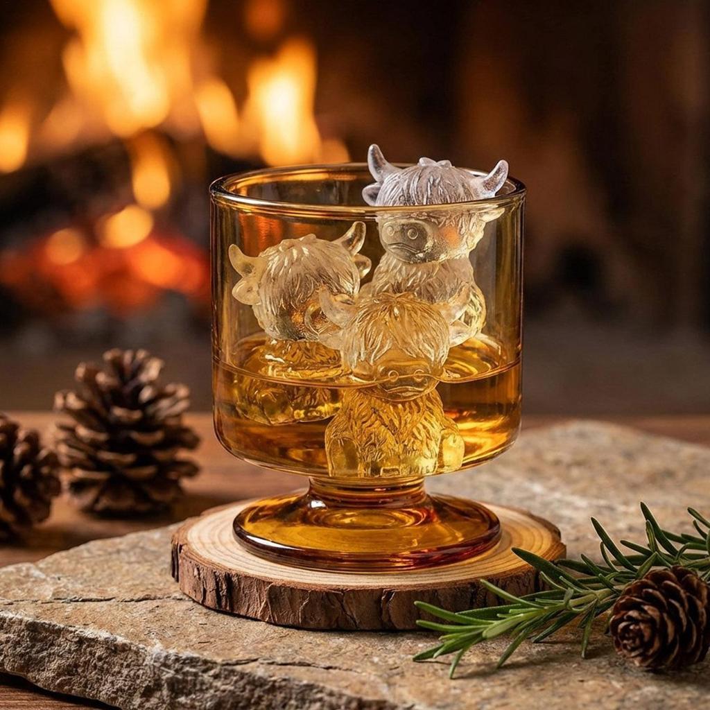 6-Cavity Cute Highland Cow Silicone Ice Cubes Mold Animal-Shaped Ice Tray for Whiskey Food Grade Perfect for Home Bar Supplies