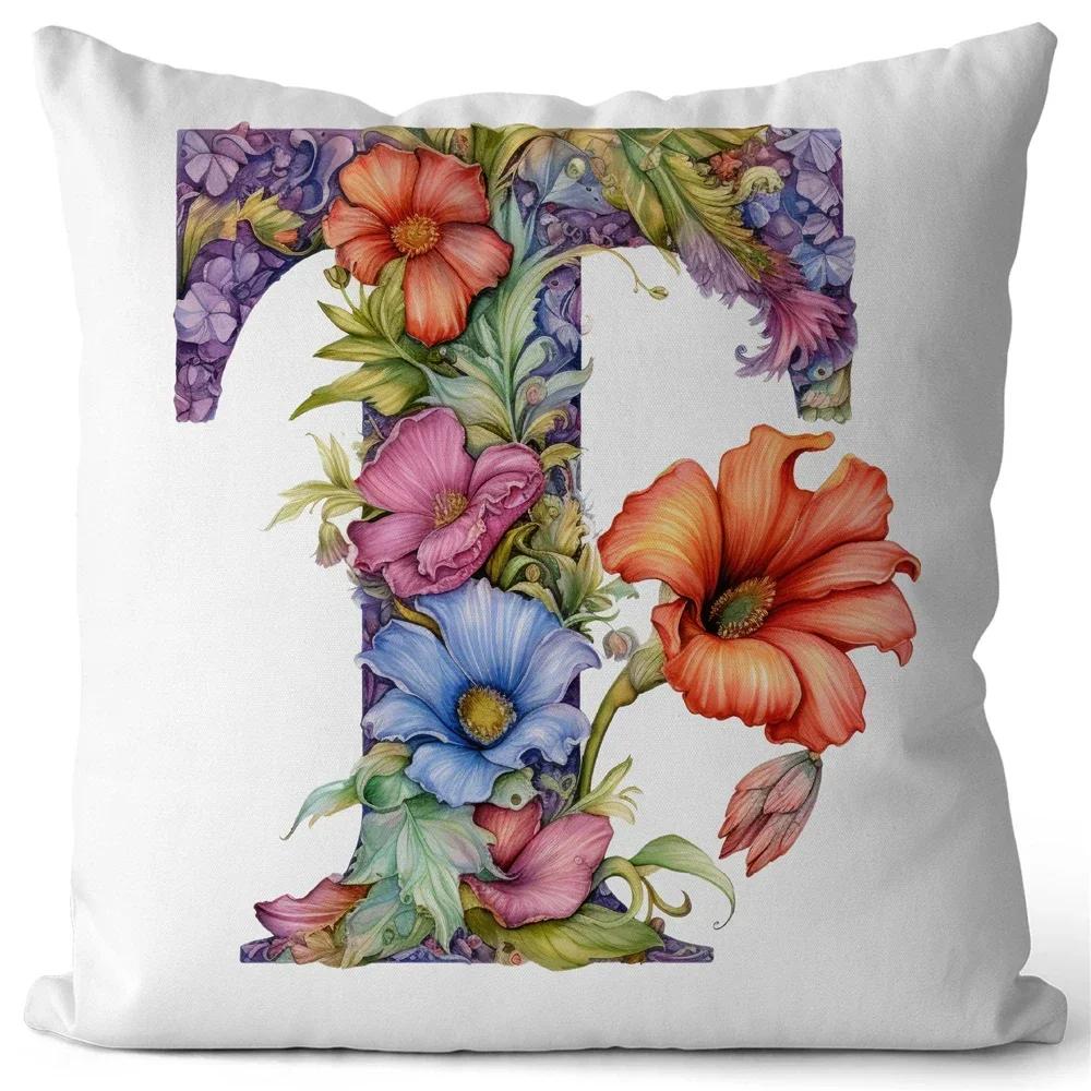 Floral  Letters Pattern Soft Cushion Cover Living Room Sofa Decor Home Chair Car Bedroom Decorative Pillowcase Girls Gift