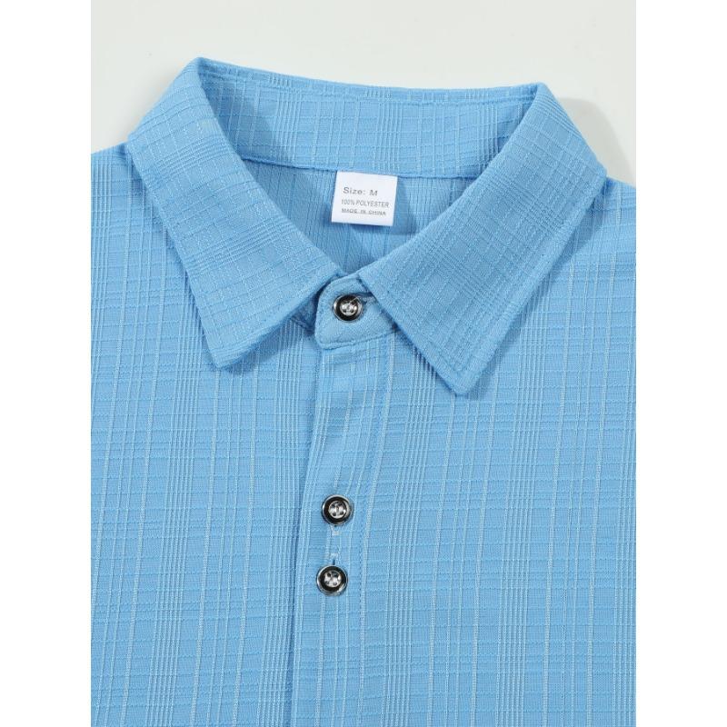 Mens Casual Loose Jacquard Striped Short Sleeve Button Down Shirt