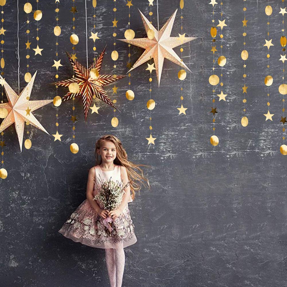 4m Five-Pointed Stars Round Mirror Effect Hanging Banner Bunting Party Decor