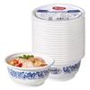 Meiliya Disposable Microwaveable Plastic Bowls, Blue & White Pattern