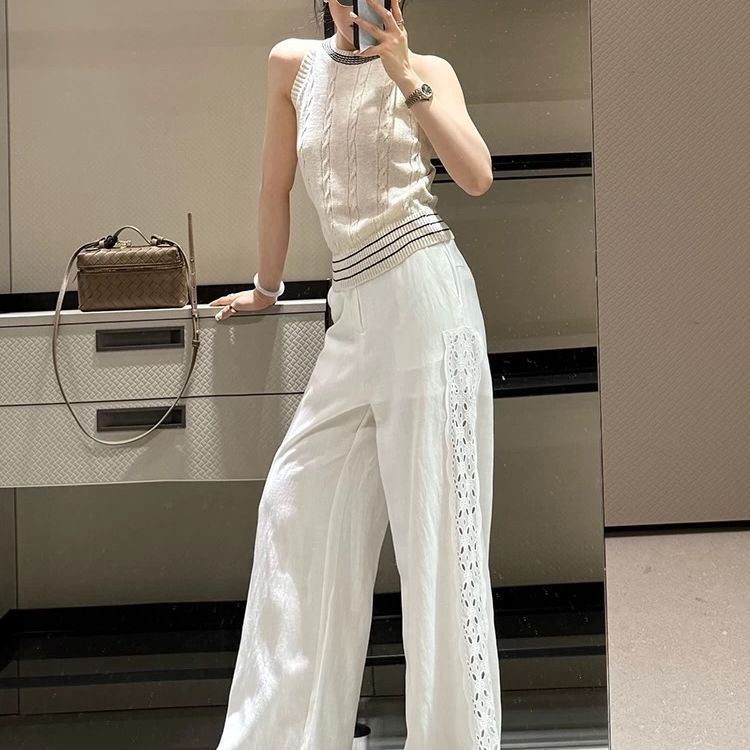 American Style Round Neck Cable Knit Top Knitted Vest Designed Summer Slim Fit Slimming Sleeveless