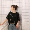 2025 Summer Korean Style Women's Loose Pure Cotton Embroidered Sequin T-Shirt Short Sleeve Student Top