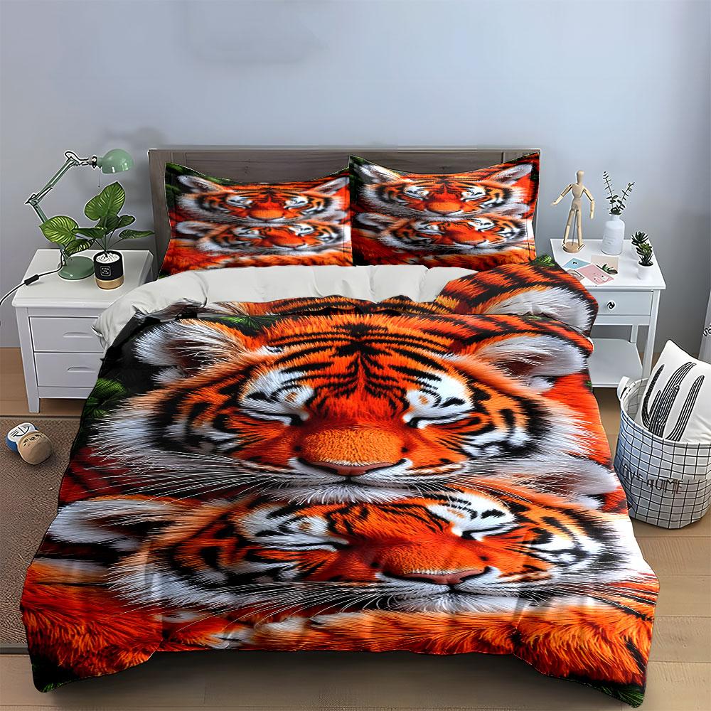 Tiger face close-up pattern. Bedding sets Duvet cover sets Duvet covers Pillowcases(1*Duvet Cover 2*Pillowcases without duvet insert)