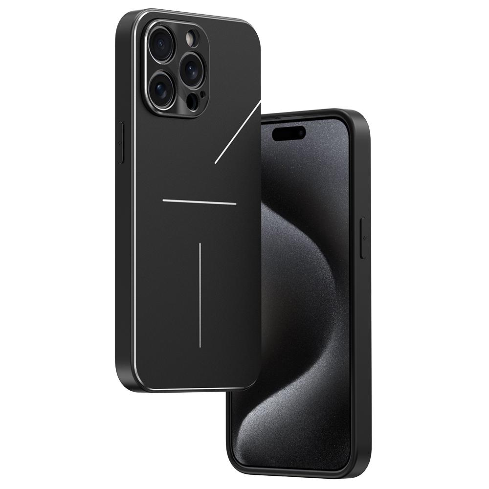

R-JUST RJ-52 for iPhone 15 Pro Anti-Fall Case Three-line Aluminum Alloy+TPU Phone Cover Black