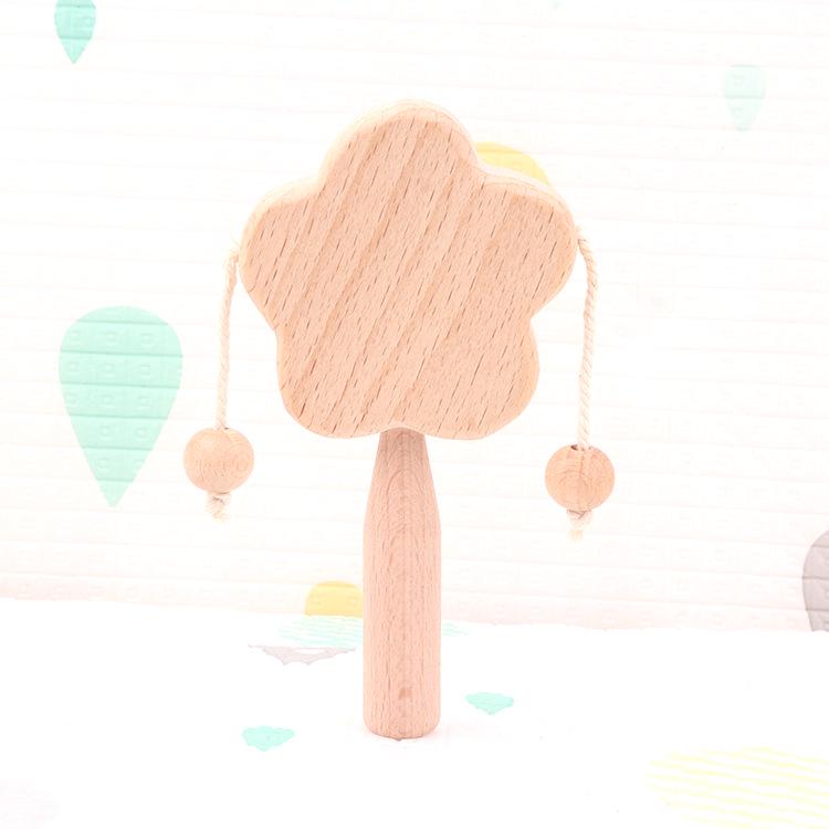 2024 Wooden Baby Rattle Toy - Creative Cartoon Beech Wood Design, Multi-Style Soothing Toy