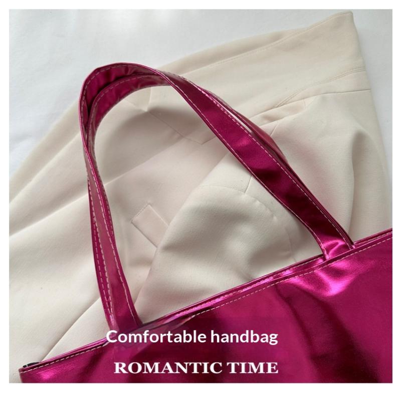 Glossy Tote Bags For Women Fashion High Capacity Shopping Pouch Pu Leather Handbags Shiny Casual Female Purse Girls Shoulder Bag
