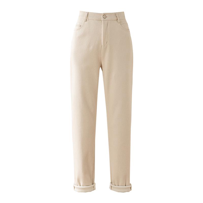 White Velvet High-Waist Slimming Cropped Women s Jeans - Winter Thickened Stretchy Straight Leg 29 бежевый