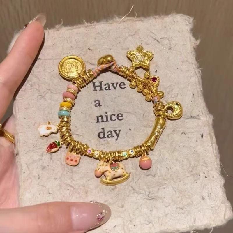 Delicate Cute Summer Day Star Heart Pendant Bead Chain Cute Horse Bracelet Necklace For Y2K Girl  Gift Jewelry Accessory
