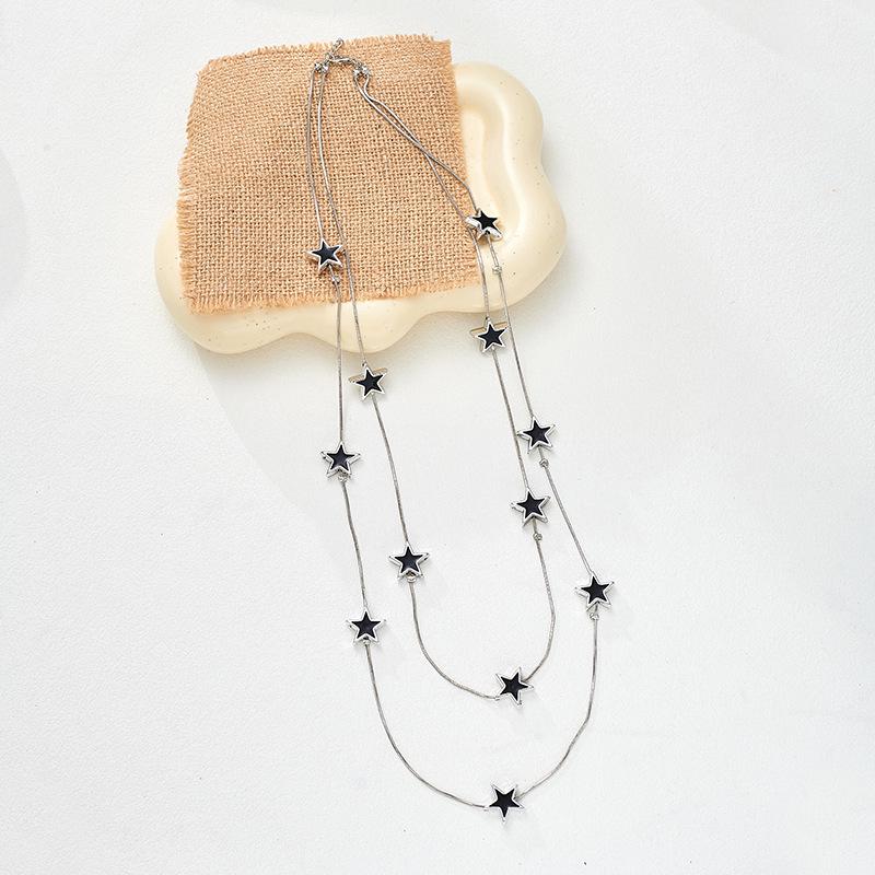 Double-Layer Black Drip Oil Necklace - Long Autumn/Winter Sweater Chain (NL088)