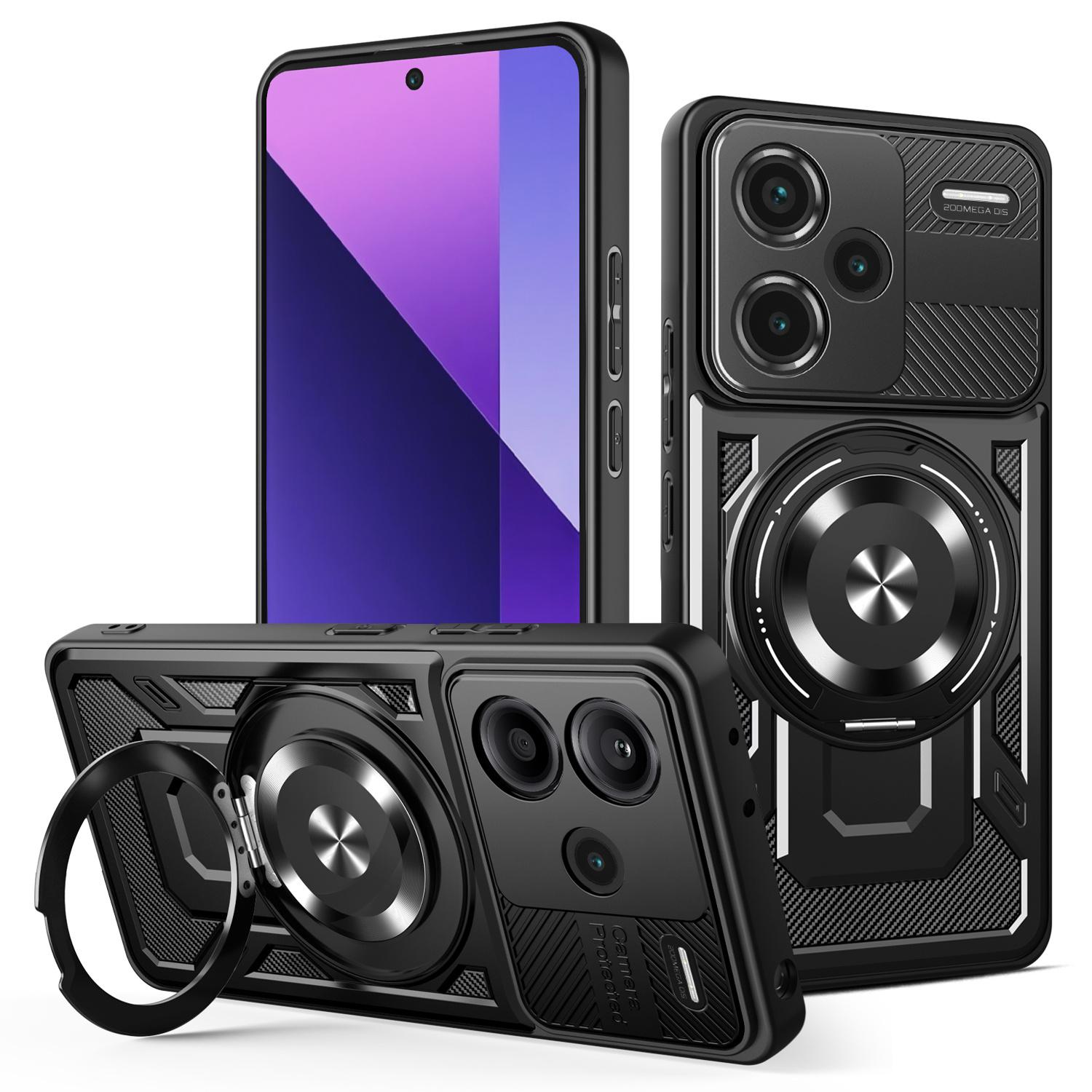 

For Xiaomi Redmi Note 13 Pro+ 5G Magnetic Case Rotating Kickstand TPU+PC Phone Cover Black