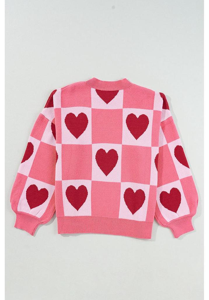 Women's 2025 Winter Heart Plaid Color-Block Sweater - European American Fashion, Round Neck Knit Pullover