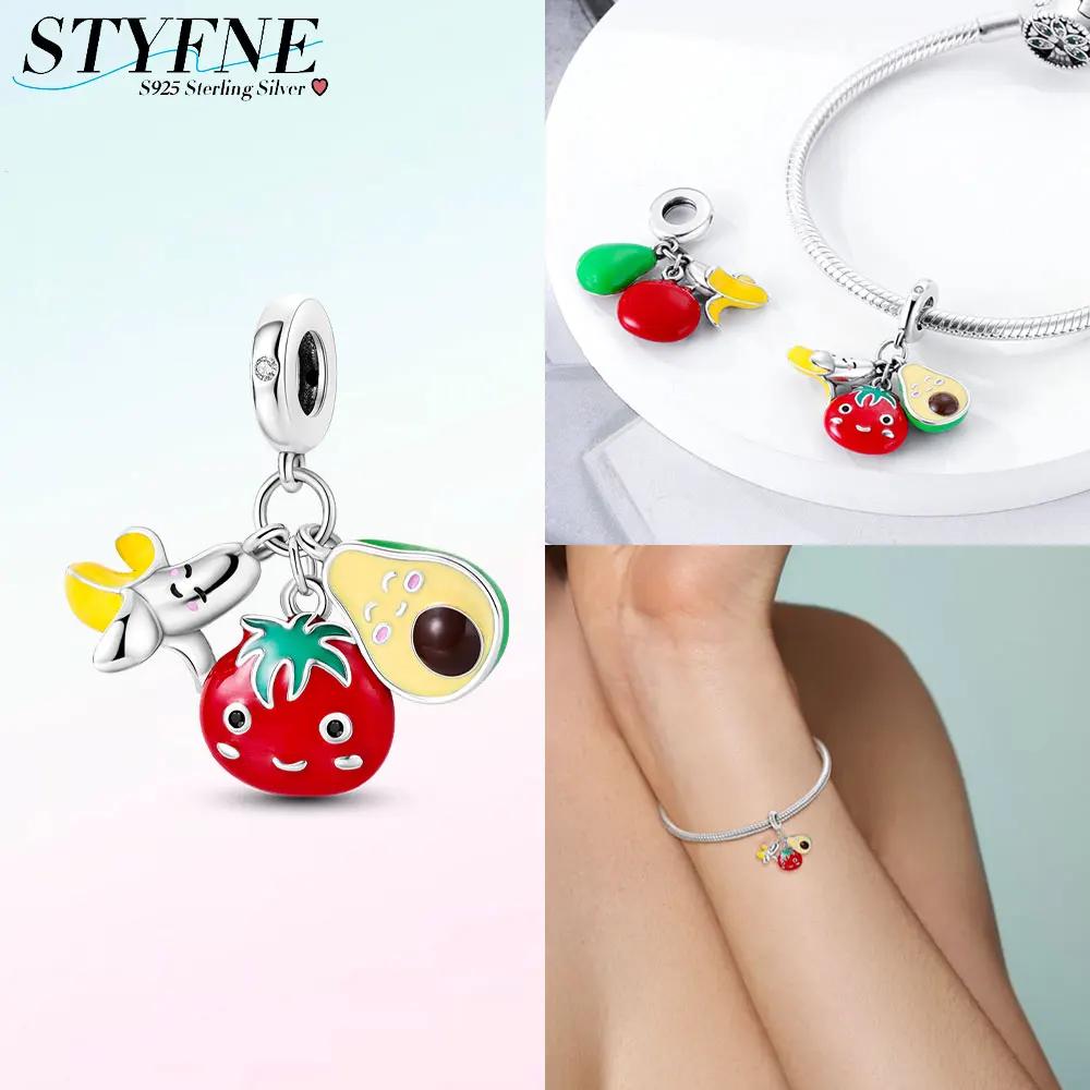 Heart Strawberry Color Charms Bead Lipstick High Heels Copper Red Dangle Fit Original Bangle Bracelet Diy Jewelry