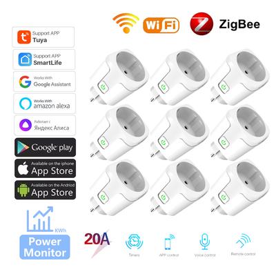 20a Zigbee Wifi Smart Socket Tuya Smart Life Timing Eu Plug Com Monitor De Energia Saída Sem Fio Funciona Com Alexa Google Home Alice