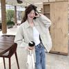 Solid Color Zipper Pocket Cardigan Women Autumn Winter Casual Simple Lapel PU Leather Jacket