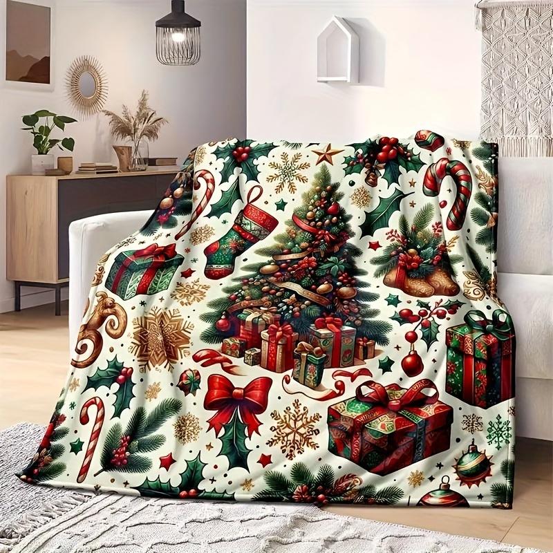 Christmas Tree Pattern Blanket - Machine Washable, Soft for Sofa/Camping, Ideal for All-Season Travel & Home Decor