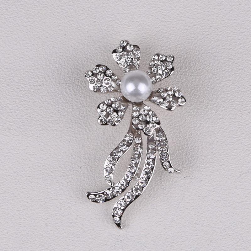 European Bow Pearl Brooch Pin Metal Diamond Crystal Flower Brooch Wedding Accessories