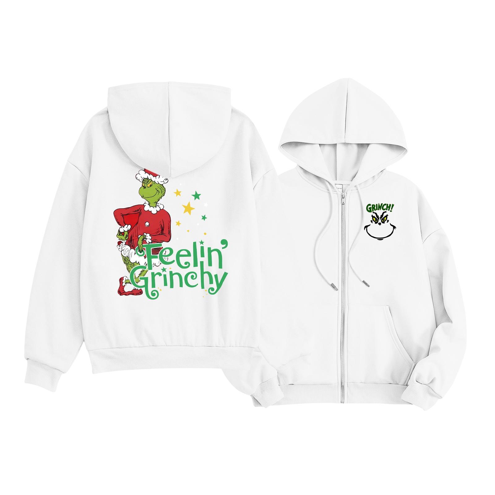 

Детская мода Легкая толстовка с капюшоном на молнии с длинным рукавом Рождественская толстовка с принтом с карманами 120 белый