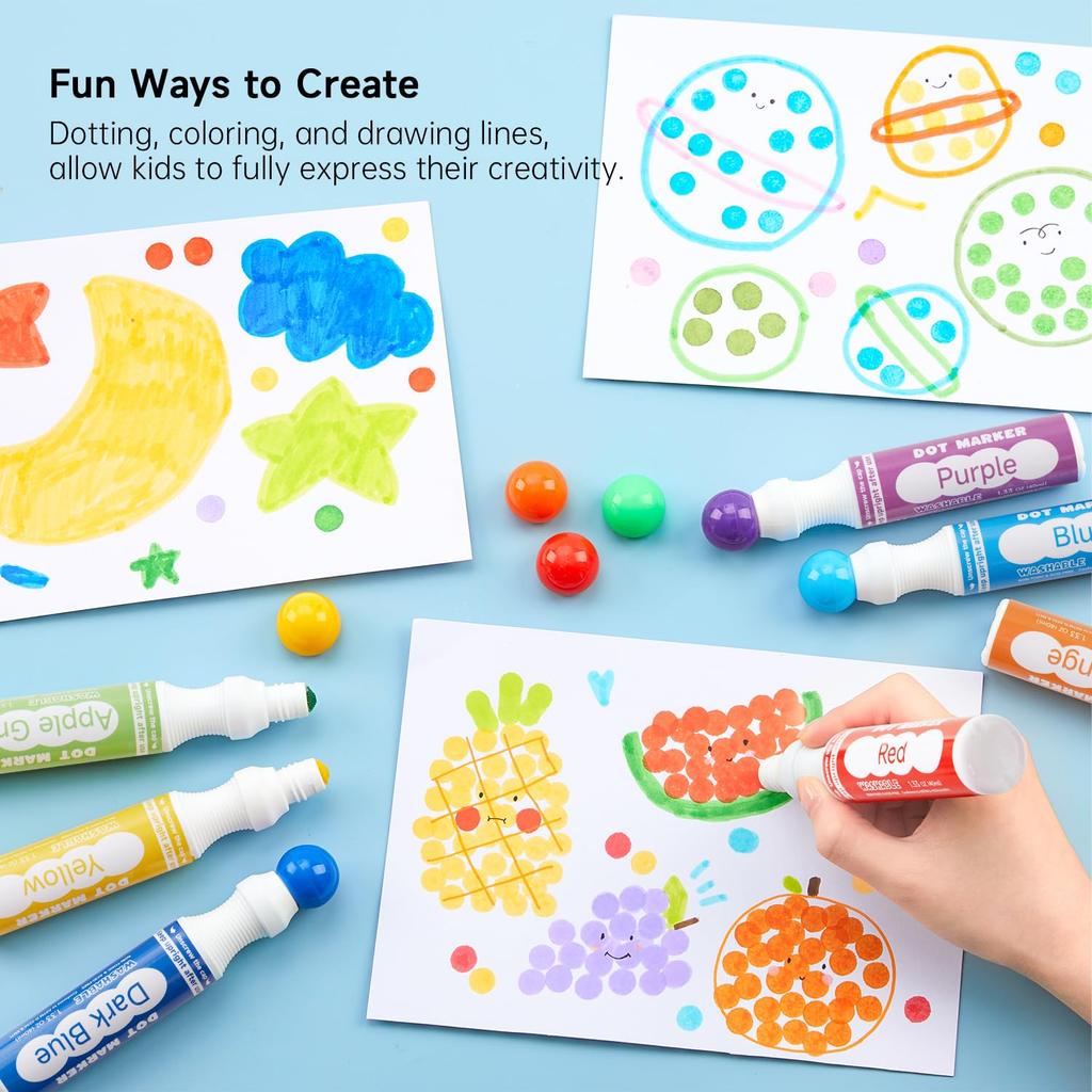 Shuttle Art Dot Marker 12 Color for Washable Color Includes Coloring Drawing Easy To Gift Pens, Set, 40ml, Water-Based, Washable, Kids, Pens, Book,