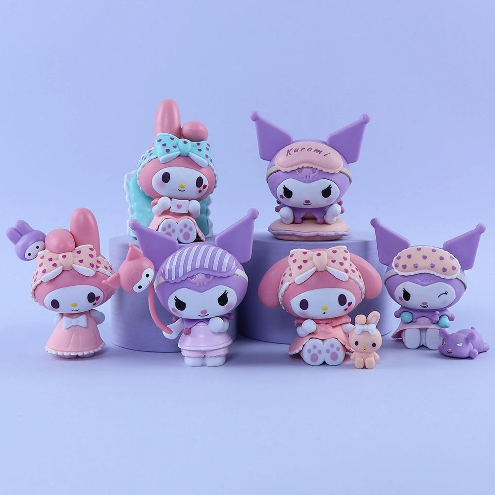 6Pcs-Set Sanrio Anime Figure Pajamas Sweetheart Cute And Charming Kuromi My Melody Doll action Adorable Decoration Playthings Designed For children